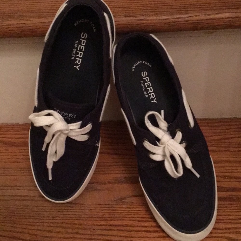 Sperry navy and white Top Siders with laces
